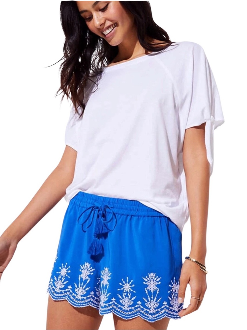 LOFT Bright Blue Embroidered Drawstring Women’s Shorts